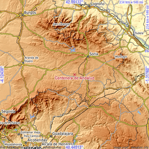 Topographic map of Centenera de Andaluz