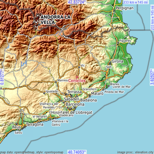 Topographic map of Centelles