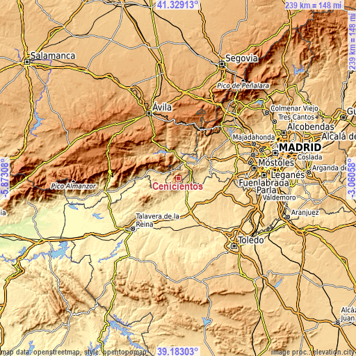 Topographic map of Cenicientos