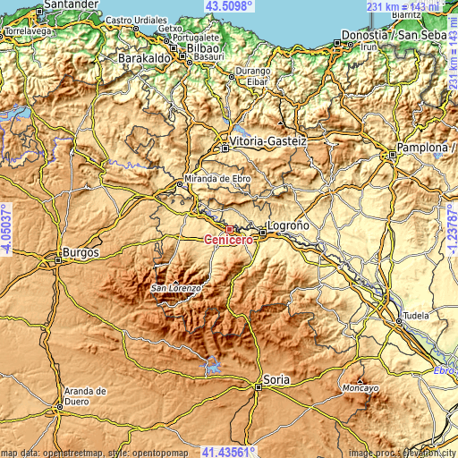 Topographic map of Cenicero