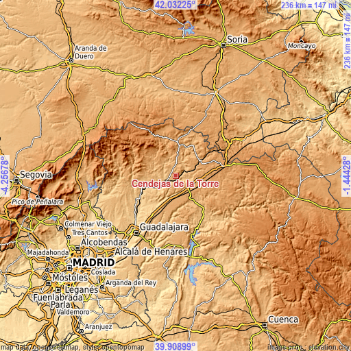 Topographic map of Cendejas de la Torre