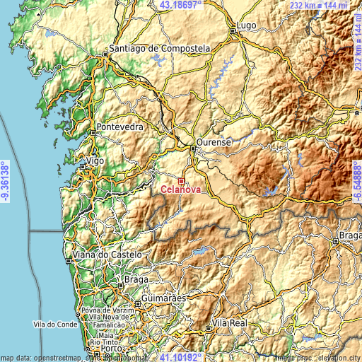 Topographic map of Celanova