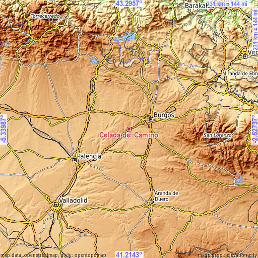 Topographic map of Celada del Camino