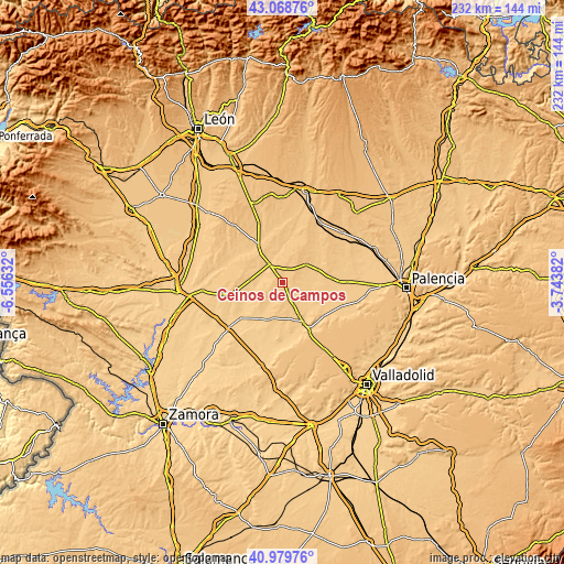 Topographic map of Ceinos de Campos