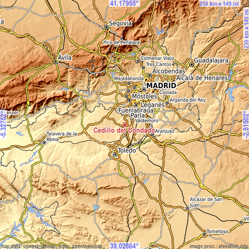 Topographic map of Cedillo del Condado