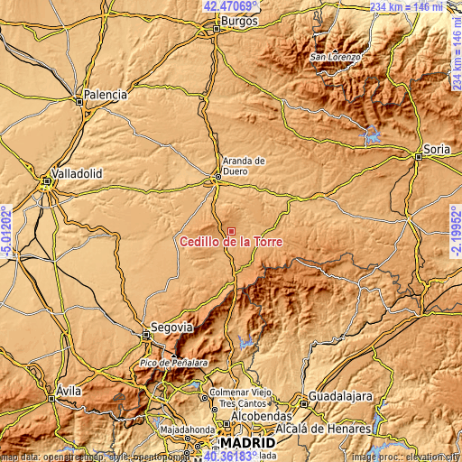 Topographic map of Cedillo de la Torre