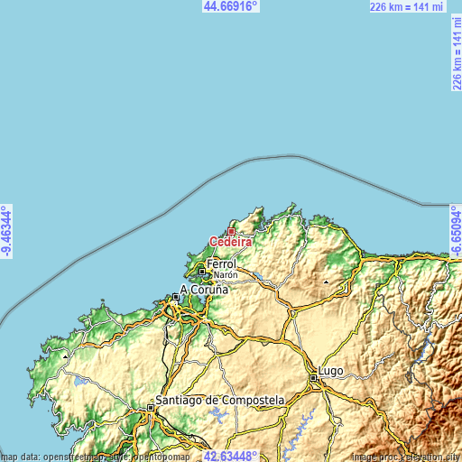 Topographic map of Cedeira