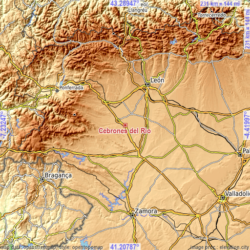 Topographic map of Cebrones del Río