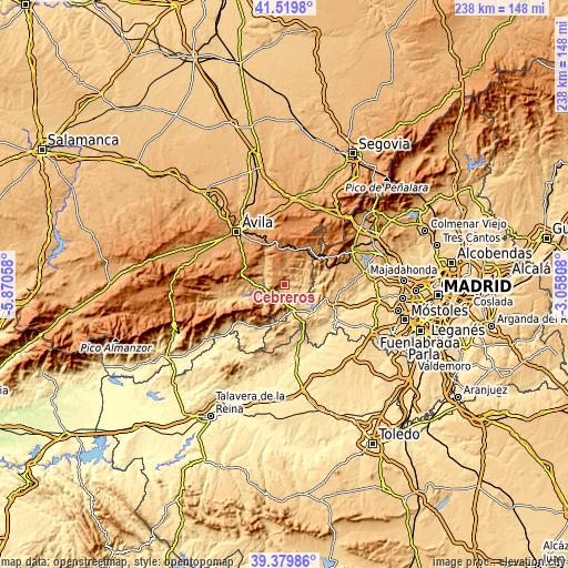 Topographic map of Cebreros