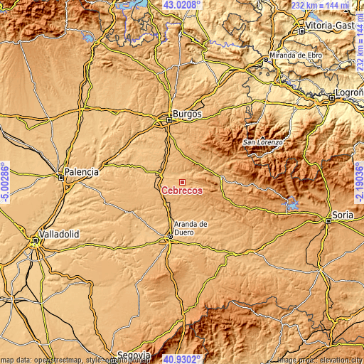 Topographic map of Cebrecos