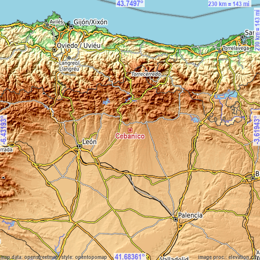 Topographic map of Cebanico