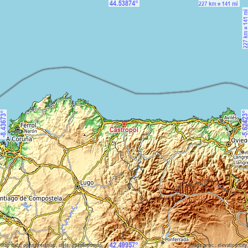 Topographic map of Castropol