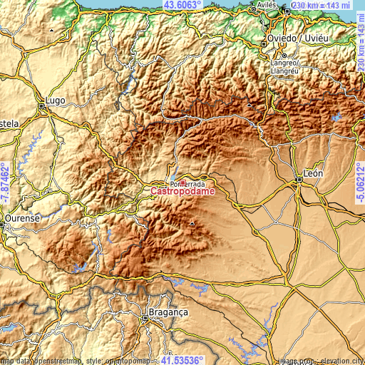 Topographic map of Castropodame