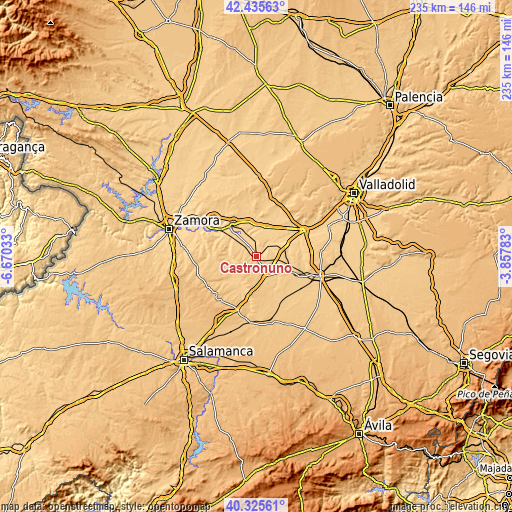 Topographic map of Castronuño