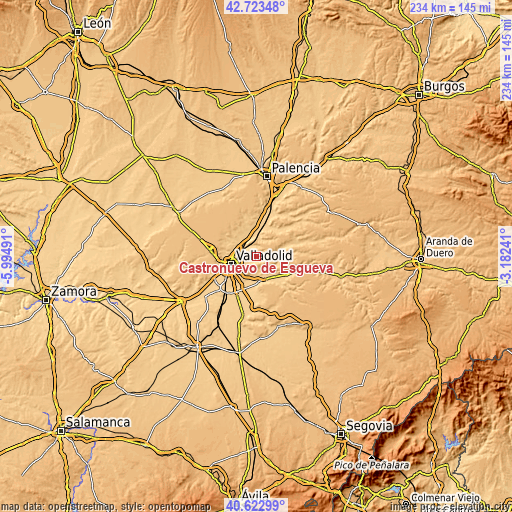 Topographic map of Castronuevo de Esgueva