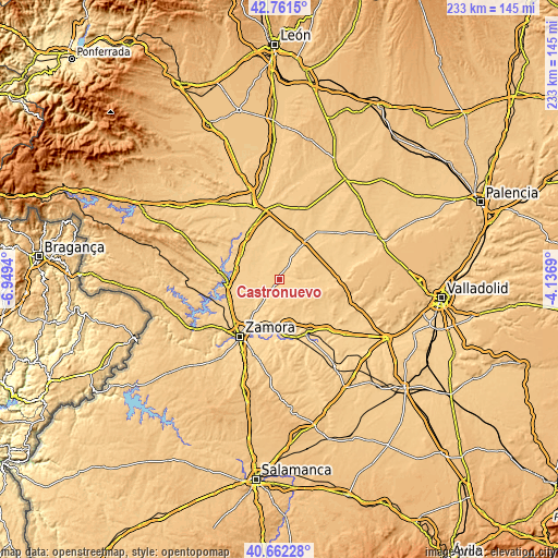 Topographic map of Castronuevo