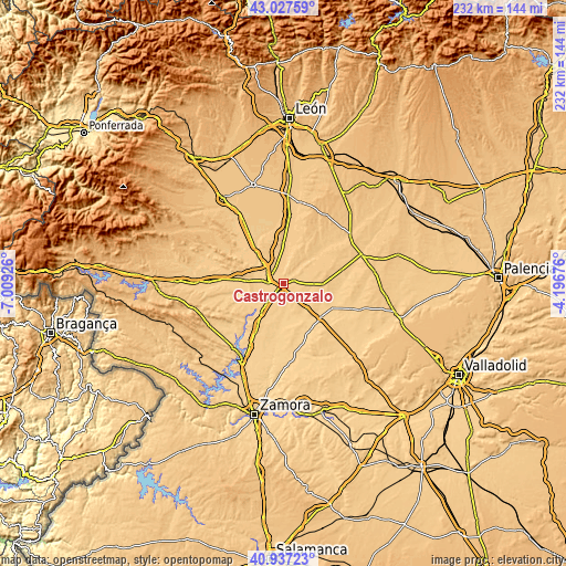 Topographic map of Castrogonzalo