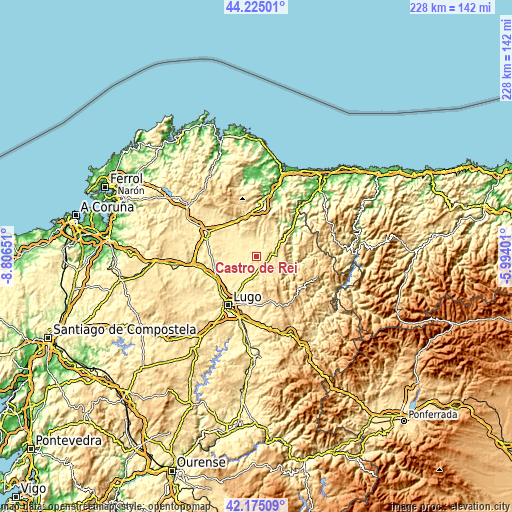 Topographic map of Castro de Rei