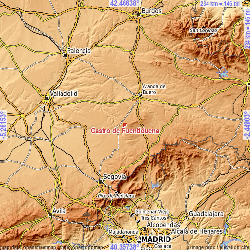 Topographic map of Castro de Fuentidueña