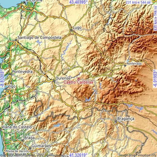 Topographic map of Castro Caldelas