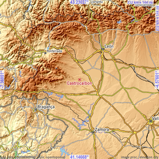 Topographic map of Castrocalbón