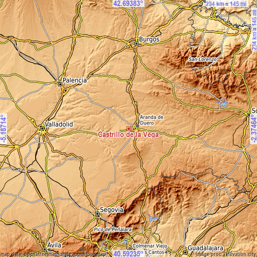 Topographic map of Castrillo de la Vega