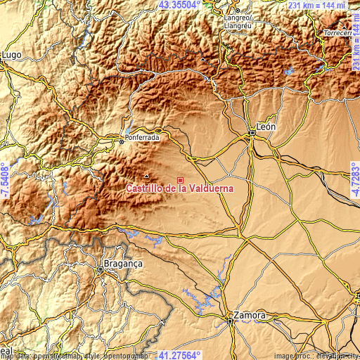 Topographic map of Castrillo de la Valduerna