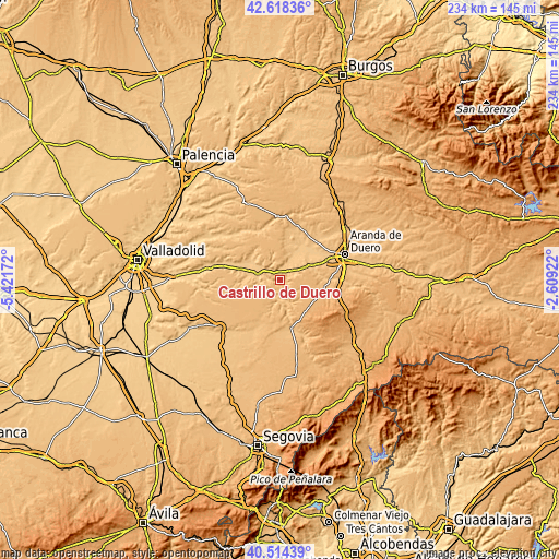 Topographic map of Castrillo de Duero