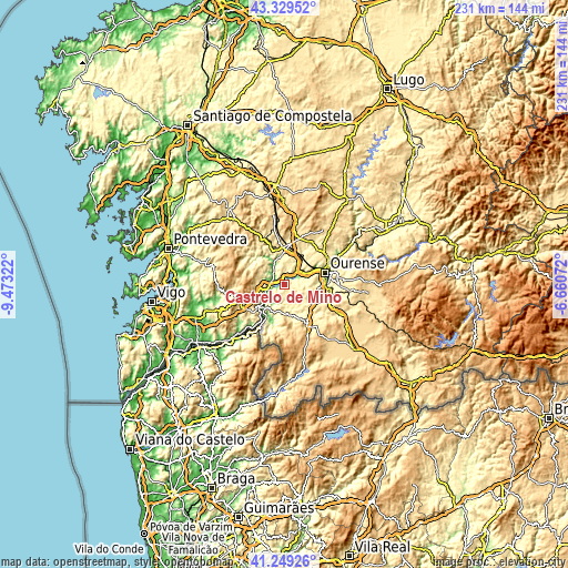 Topographic map of Castrelo de Miño
