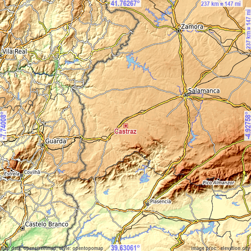 Topographic map of Castraz