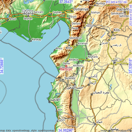 Topographic map of Harbiye