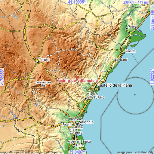 Topographic map of Castillo de Villamalefa