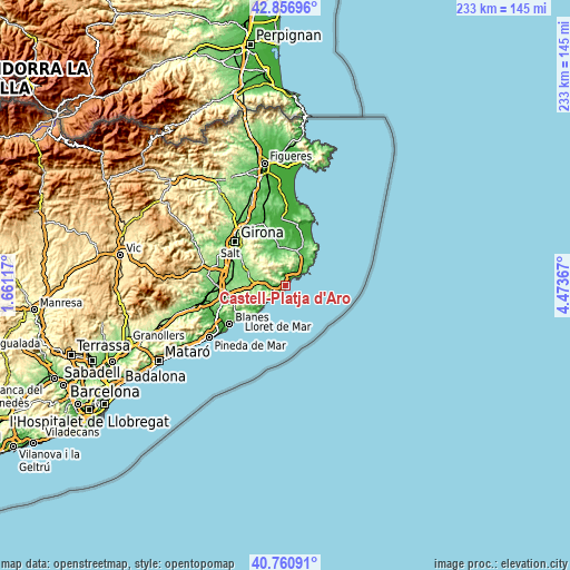 Topographic map of Castell-Platja d'Aro