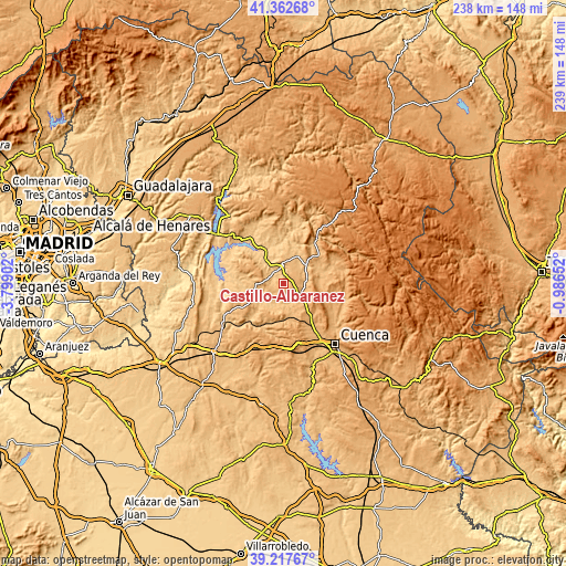 Topographic map of Castillo-Albaráñez