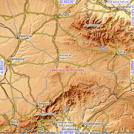 Topographic map of Castillejo de Robledo