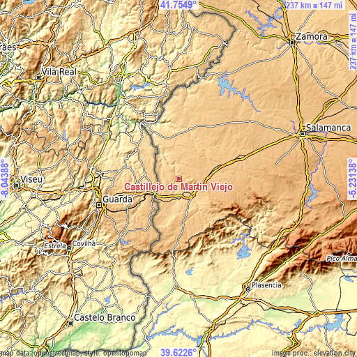 Topographic map of Castillejo de Martín Viejo