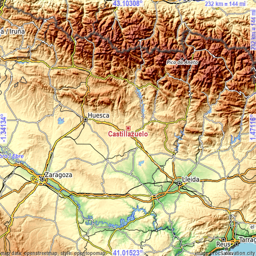 Topographic map of Castillazuelo