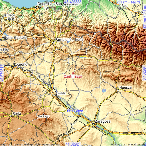 Topographic map of Castiliscar