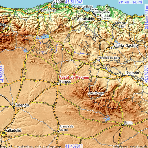 Topographic map of Castil de Peones