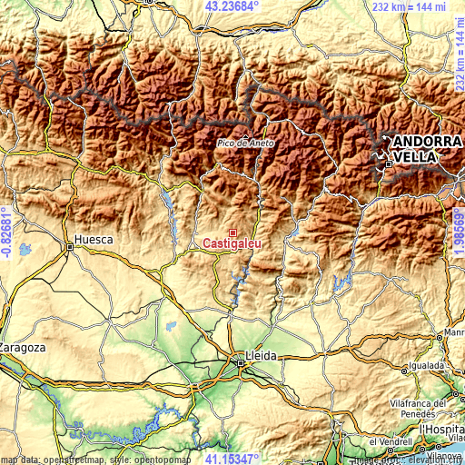 Topographic map of Castigaleu