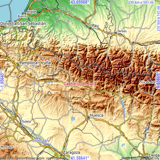 Topographic map of Castiello de Jaca