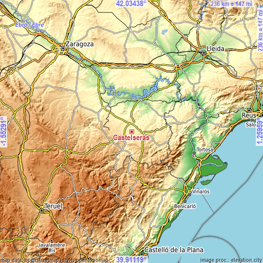 Topographic map of Castelserás