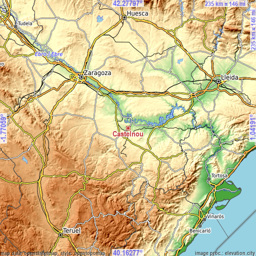 Topographic map of Castelnou