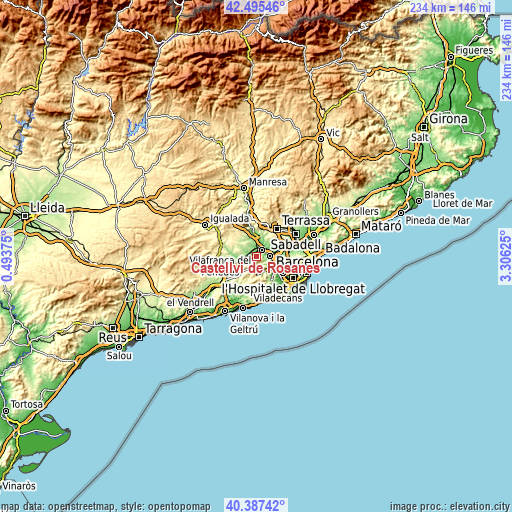 Topographic map of Castellví de Rosanes