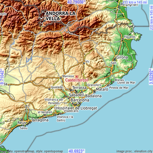 Topographic map of Castellterçol