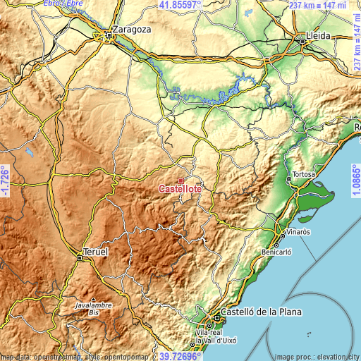 Topographic map of Castellote