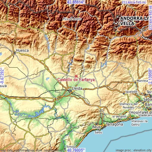 Topographic map of Castelló de Farfanya