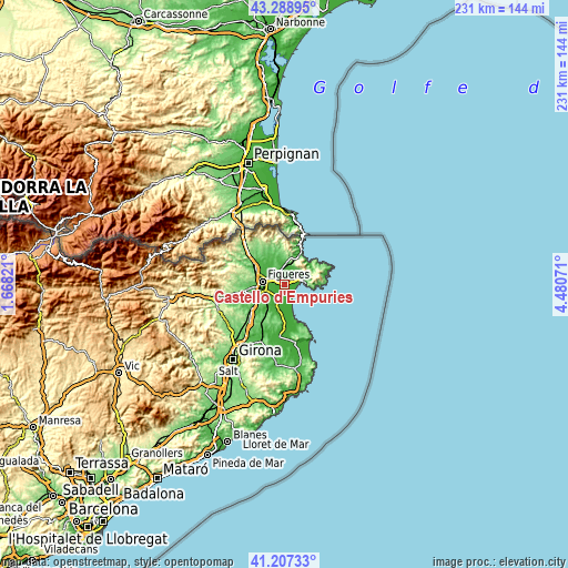 Topographic map of Castelló d'Empúries