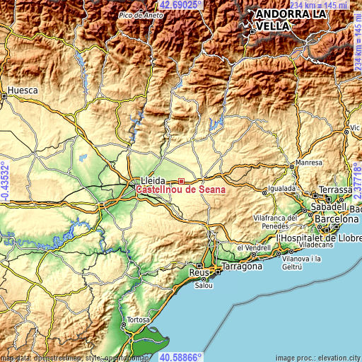 Topographic map of Castellnou de Seana