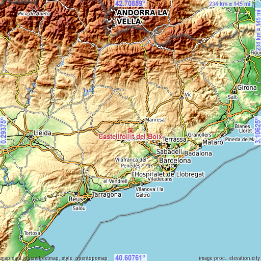 Topographic map of Castellfollit del Boix